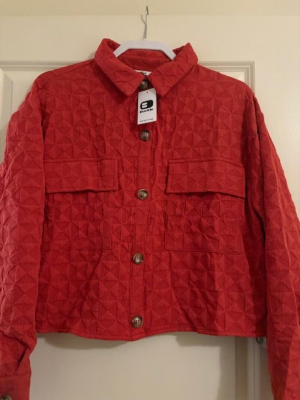 NWT Privy Buckle Cropped Jacket Red Rust Size Med Lightweight Mother' Day Office